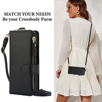 For Samsung Galaxy Z Fold6 Crossbody Ring Multifunctional Wallet Fold Leather Phone Case(Black) - Galaxy Z Fold6 5G Cases by buy2fix | Online Shopping UK | buy2fix