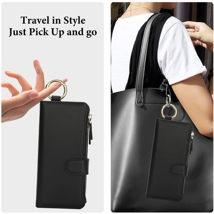 For Samsung Galaxy Z Fold6 Crossbody Ring Multifunctional Wallet Fold Leather Phone Case(Black) - Galaxy Z Fold6 5G Cases by buy2fix | Online Shopping UK | buy2fix