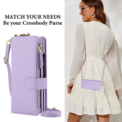 For Samsung Galaxy Z Fold6 Crossbody Ring Multifunctional Wallet Fold Leather Phone Case(Purple) - Galaxy Z Fold6 5G Cases by buy2fix | Online Shopping UK | buy2fix