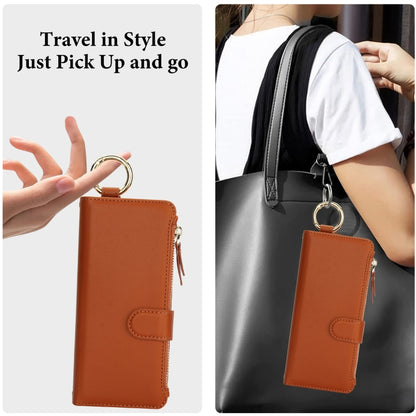 For Samsung Galaxy Z Fold6 Crossbody Ring Multifunctional Wallet Fold Leather Phone Case(Brown) - Galaxy Z Fold6 5G Cases by buy2fix | Online Shopping UK | buy2fix