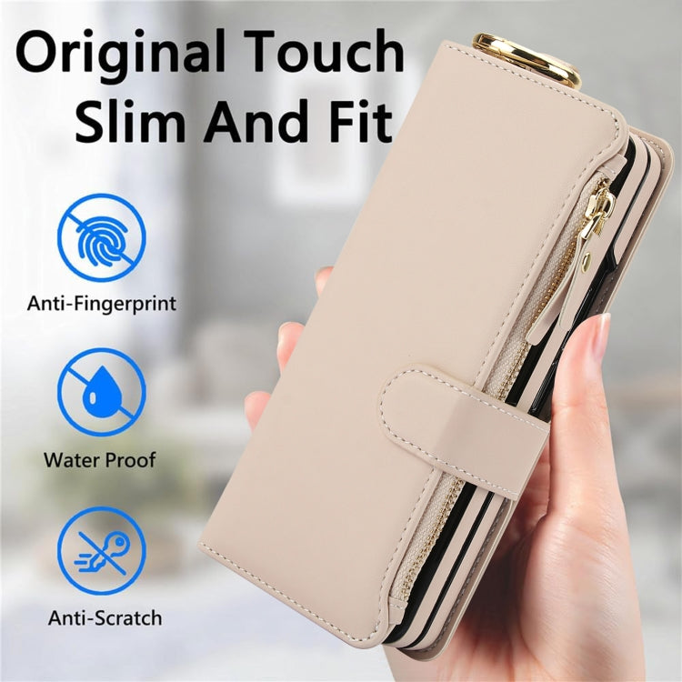 For Samsung Galaxy Z Fold5 Crossbody Ring Multifunctional Wallet Fold Leather Phone Case(White) - Galaxy Z Fold5 Cases by buy2fix | Online Shopping UK | buy2fix