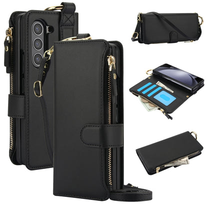 For Samsung Galaxy Z Fold5 Crossbody Ring Multifunctional Wallet Fold Leather Phone Case(Black) - Galaxy Z Fold5 Cases by buy2fix | Online Shopping UK | buy2fix