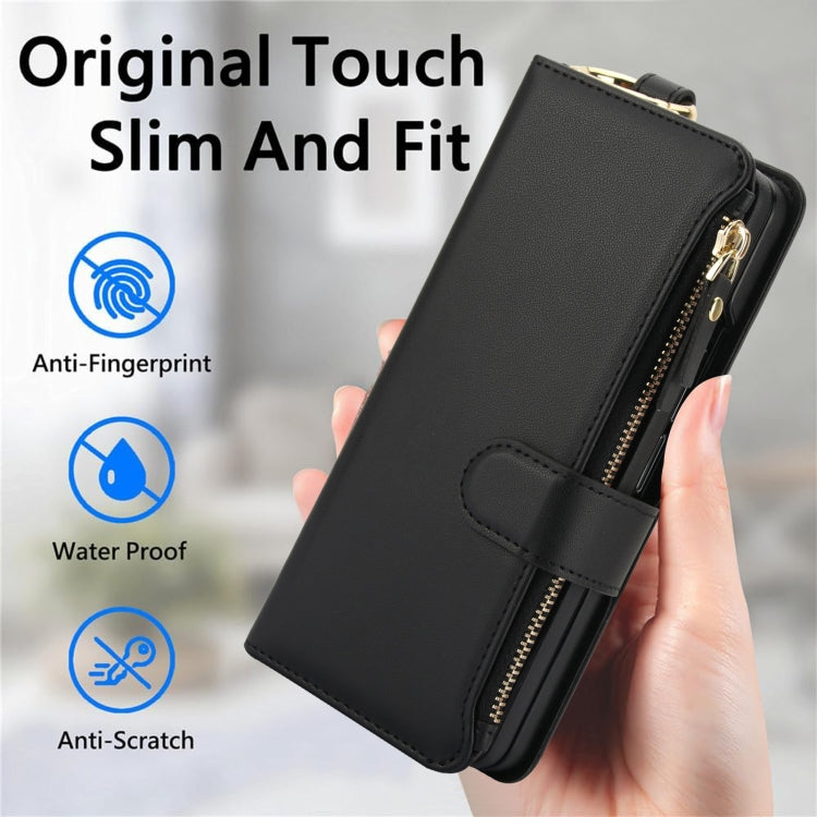 For Samsung Galaxy Z Fold5 Crossbody Ring Multifunctional Wallet Fold Leather Phone Case(Black) - Galaxy Z Fold5 Cases by buy2fix | Online Shopping UK | buy2fix