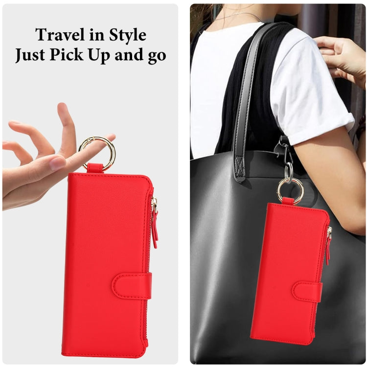 For Samsung Galaxy Z Fold5 Crossbody Ring Multifunctional Wallet Fold Leather Phone Case(Red) - Galaxy Z Fold5 Cases by buy2fix | Online Shopping UK | buy2fix