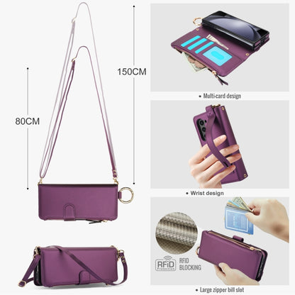For Samsung Galaxy Z Fold5 Crossbody Ring Multifunctional Wallet Fold Leather Phone Case(Dark Purple) - Galaxy Z Fold5 Cases by buy2fix | Online Shopping UK | buy2fix