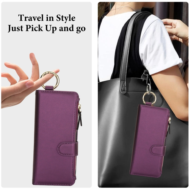 For Samsung Galaxy Z Fold5 Crossbody Ring Multifunctional Wallet Fold Leather Phone Case(Dark Purple) - Galaxy Z Fold5 Cases by buy2fix | Online Shopping UK | buy2fix