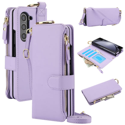 For Samsung Galaxy Z Fold5 Crossbody Ring Multifunctional Wallet Fold Leather Phone Case(Purple) - Galaxy Z Fold5 Cases by buy2fix | Online Shopping UK | buy2fix
