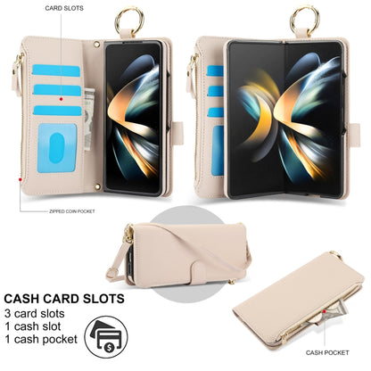 For Samsung Galaxy Z Fold4 Crossbody Ring Multifunctional Wallet Fold Leather Phone Case(White) - Galaxy Z Fold4 5G Cases by buy2fix | Online Shopping UK | buy2fix