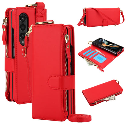 For Samsung Galaxy Z Fold4 Crossbody Ring Multifunctional Wallet Fold Leather Phone Case(Red) - Galaxy Z Fold4 5G Cases by buy2fix | Online Shopping UK | buy2fix
