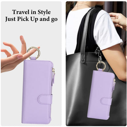 For Samsung Galaxy Z Fold4 Crossbody Ring Multifunctional Wallet Fold Leather Phone Case(Purple) - Galaxy Z Fold4 5G Cases by buy2fix | Online Shopping UK | buy2fix