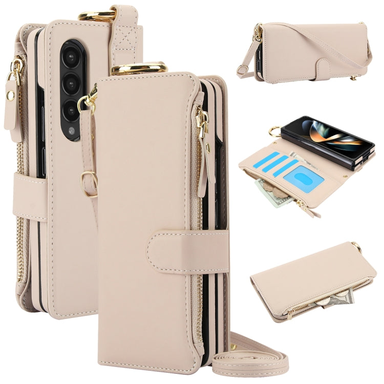 For Samsung Galaxy Z Fold3 5G Crossbody Ring Multifunctional Wallet Fold Leather Phone Case(White) - Galaxy Phone Cases by buy2fix | Online Shopping UK | buy2fix