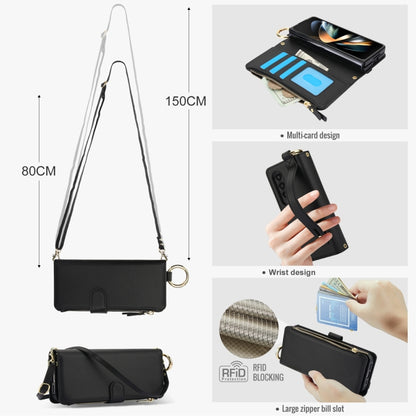 For Samsung Galaxy Z Fold3 5G Crossbody Ring Multifunctional Wallet Fold Leather Phone Case(Black) - Galaxy Phone Cases by buy2fix | Online Shopping UK | buy2fix