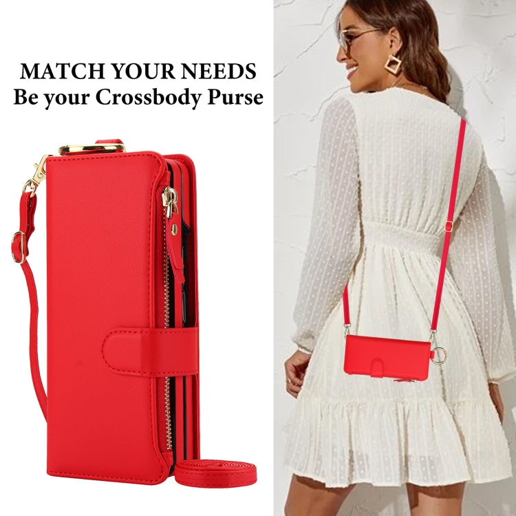 For Samsung Galaxy Z Fold3 5G Crossbody Ring Multifunctional Wallet Fold Leather Phone Case(Red) - Galaxy Phone Cases by buy2fix | Online Shopping UK | buy2fix