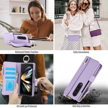 For Samsung Galaxy Z Fold3 5G Crossbody Ring Multifunctional Wallet Fold Leather Phone Case(Purple) - Galaxy Phone Cases by buy2fix | Online Shopping UK | buy2fix