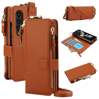 For Samsung Galaxy Z Fold3 5G Crossbody Ring Multifunctional Wallet Fold Leather Phone Case(Brown) - Galaxy Phone Cases by buy2fix | Online Shopping UK | buy2fix