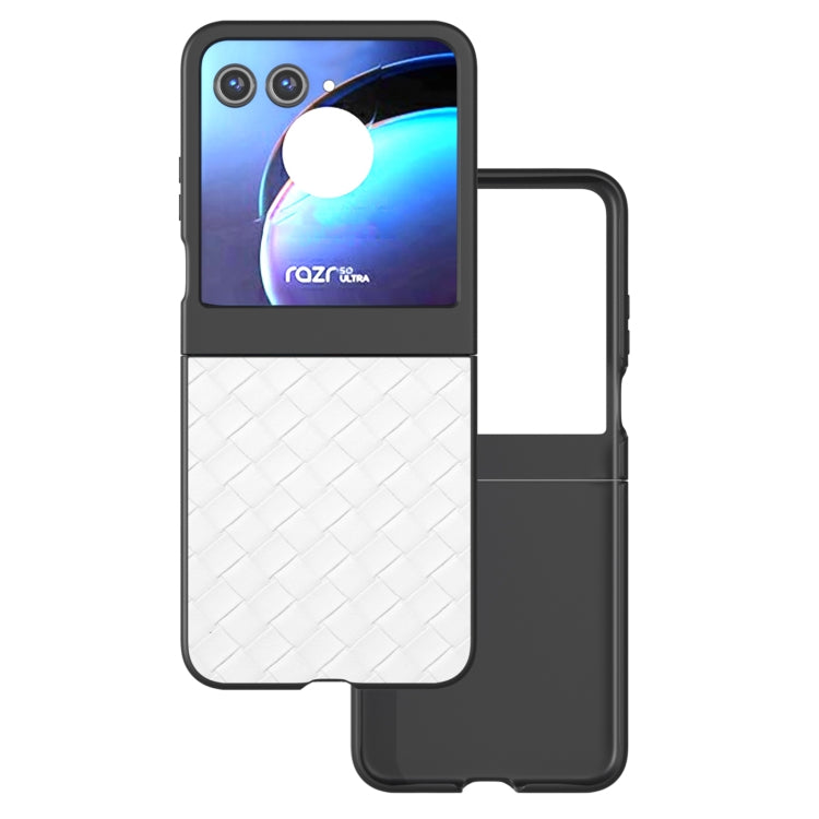 For Motorola Razr 50 Black Frame Woven Texture PU Phone Case(White) by buy2fix