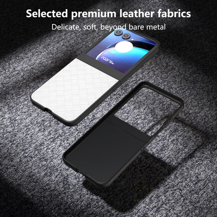 For Motorola Razr 50 Black Frame Woven Texture PU Phone Case(White) by buy2fix