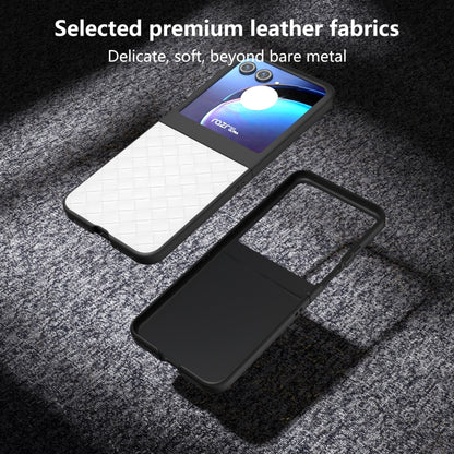 For Motorola Razr 50 Black Frame Woven Texture PU Phone Case(White) by buy2fix