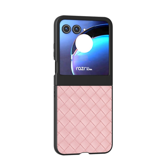 For Motorola Razr 50 Black Frame Woven Texture PU Phone Case(Pink) by buy2fix