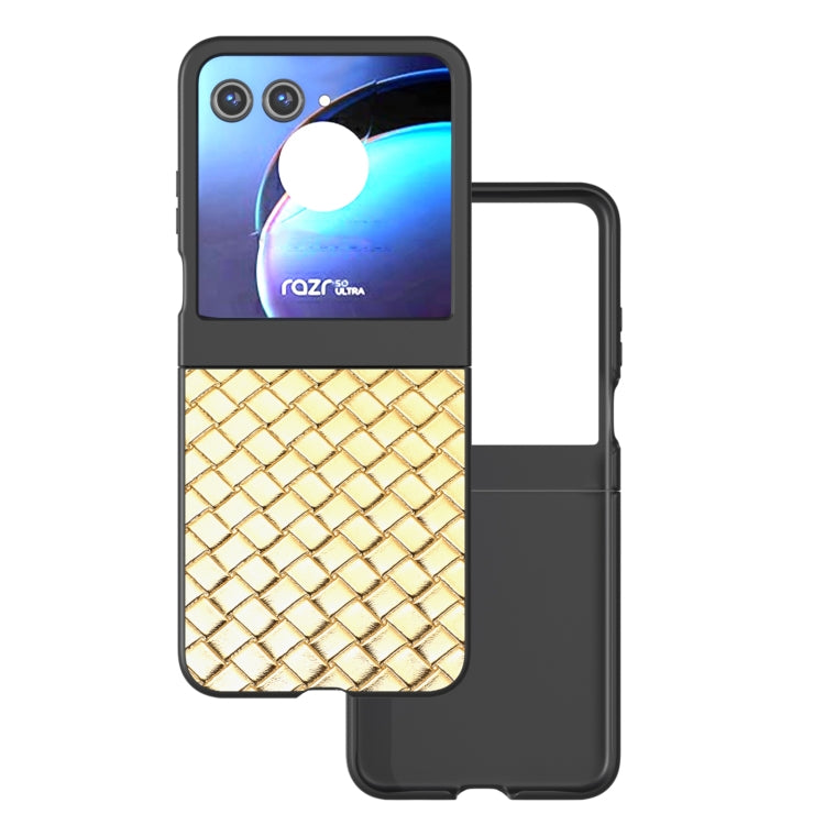 For Motorola Razr 50 Black Frame Woven Texture PU Phone Case(Gold) by buy2fix