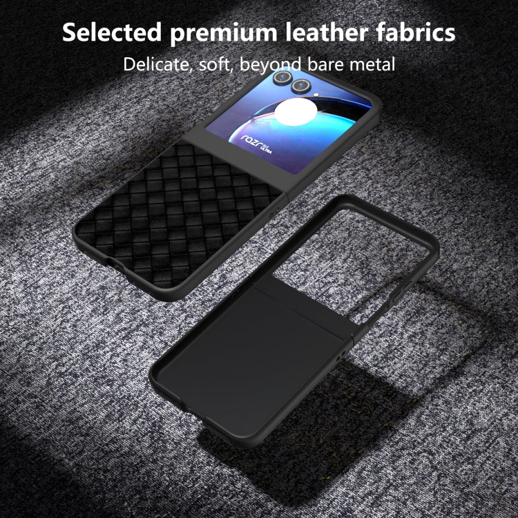 For Motorola Razr 50 Black Frame Woven Texture PU Phone Case(Black) by buy2fix