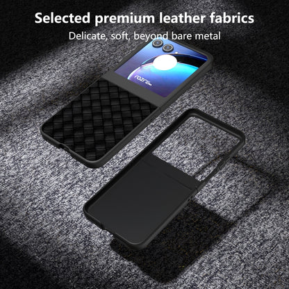 For Motorola Razr 50 Black Frame Woven Texture PU Phone Case(Black) by buy2fix