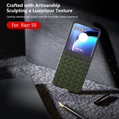 For Motorola Razr 50 Black Frame Woven Texture PU Phone Case(Green) by buy2fix