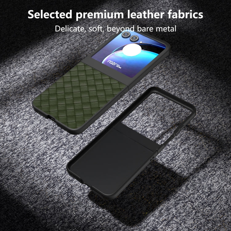 For Motorola Razr 50 Black Frame Woven Texture PU Phone Case(Green) by buy2fix