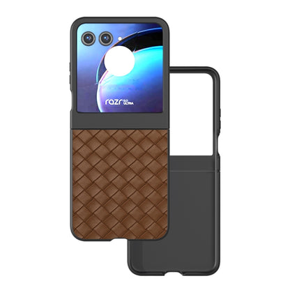 For Motorola Razr 50 Black Frame Woven Texture PU Phone Case(Brown) by buy2fix