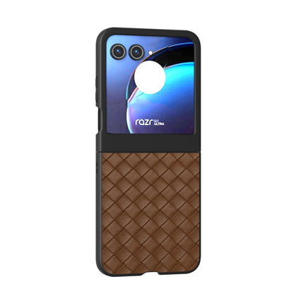 For Motorola Razr 50 Black Frame Woven Texture PU Phone Case(Brown) by buy2fix