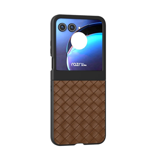 For Motorola Razr 50 Black Frame Woven Texture PU Phone Case(Brown) by buy2fix