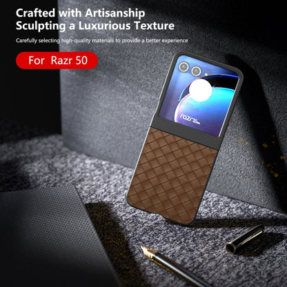 For Motorola Razr 50 Black Frame Woven Texture PU Phone Case(Brown) by buy2fix