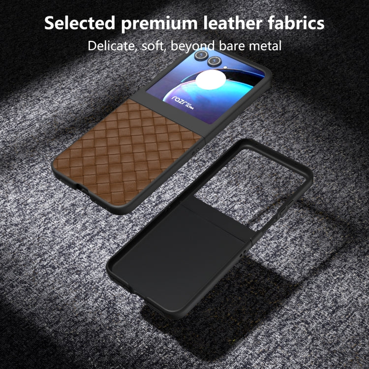 For Motorola Razr 50 Black Frame Woven Texture PU Phone Case(Brown) by buy2fix