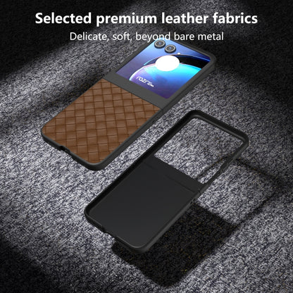 For Motorola Razr 50 Black Frame Woven Texture PU Phone Case(Brown) by buy2fix