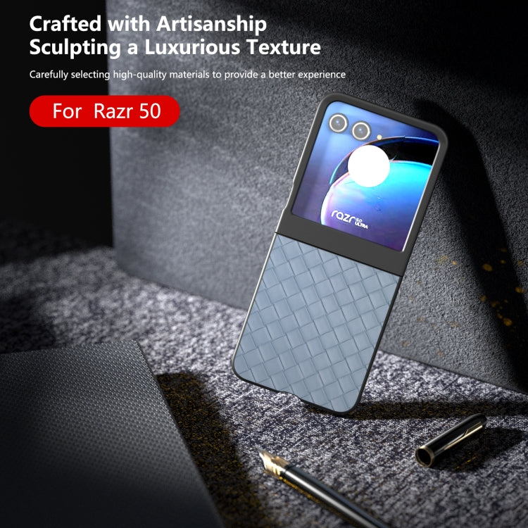 For Motorola Razr 50 Black Frame Woven Texture PU Phone Case(Light Blue) by buy2fix