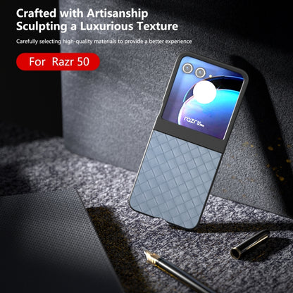 For Motorola Razr 50 Black Frame Woven Texture PU Phone Case(Light Blue) by buy2fix
