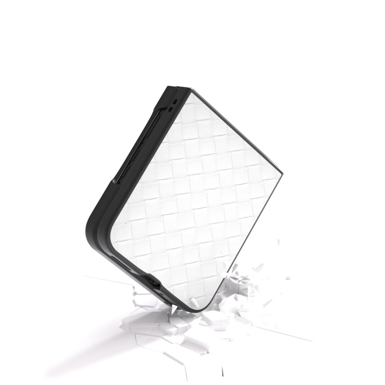 For Motorola Razr 50 Ultra Black Frame Woven Texture PU Phone Case(White) by buy2fix