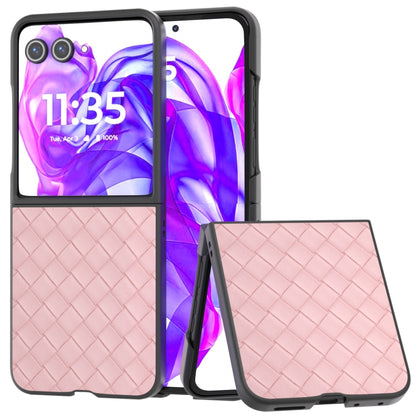 For Motorola Razr 50 Ultra Black Frame Woven Texture PU Phone Case(Pink) by buy2fix