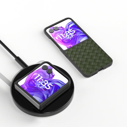 For Motorola Razr 50 Ultra Black Frame Woven Texture PU Phone Case(Green) by buy2fix