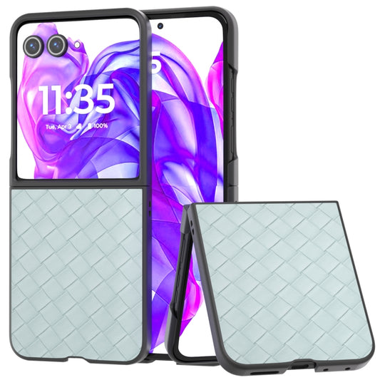 For Motorola Razr 50 Ultra Black Frame Woven Texture PU Phone Case(Light Green) by buy2fix
