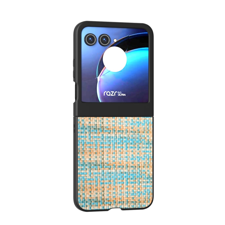 For Motorola Razr 50 Black Frame Color Lattice Texture PU Phone Case(Blue) by buy2fix