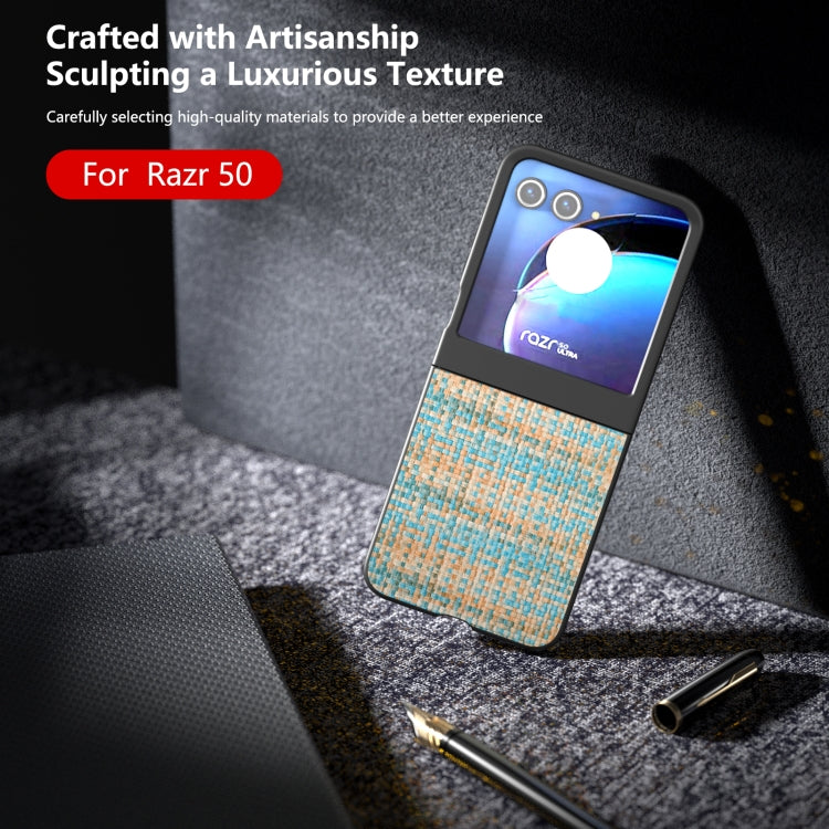 For Motorola Razr 50 Black Frame Color Lattice Texture PU Phone Case(Blue) by buy2fix