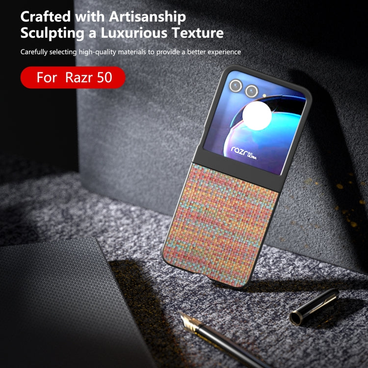 For Motorola Razr 50 Black Frame Color Lattice Texture PU Phone Case(Tangerine) by buy2fix
