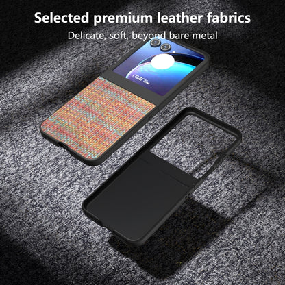 For Motorola Razr 50 Black Frame Color Lattice Texture PU Phone Case(Tangerine) by buy2fix