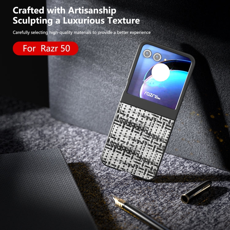For Motorola Razr 50 Black Frame Color Lattice Texture PU Phone Case(Black) by buy2fix