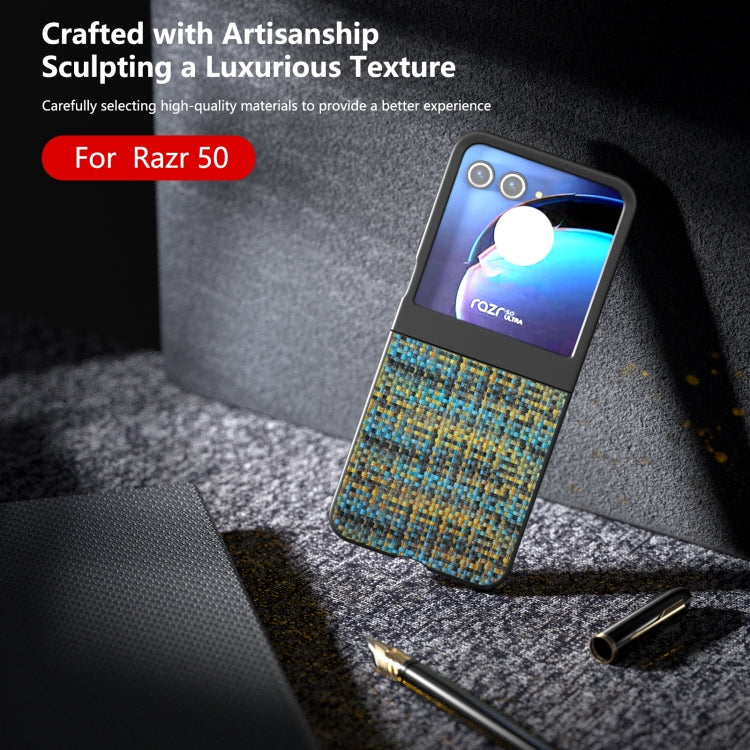For Motorola Razr 50 Black Frame Color Lattice Texture PU Phone Case(Gold) by buy2fix