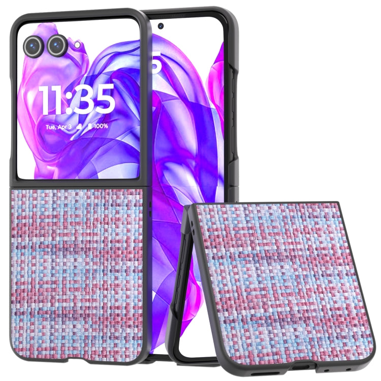 For Motorola Razr 50 Ultra Black Frame Color Lattice Texture PU Phone Case(Purple) by buy2fix