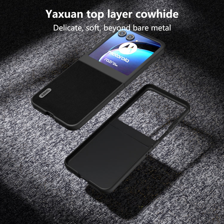 For Motorola Razr 50 ABEEL Genuine Leather Wave Black Edge Phone Case(Black) by buy2fix