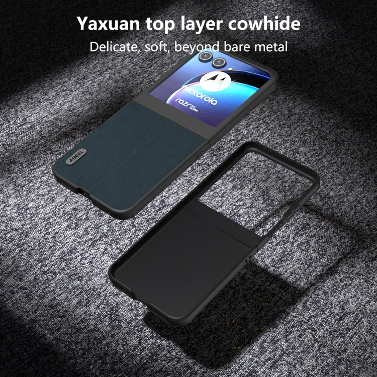 For Motorola Razr 50 ABEEL Genuine Leather Wave Black Edge Phone Case(Green) by buy2fix