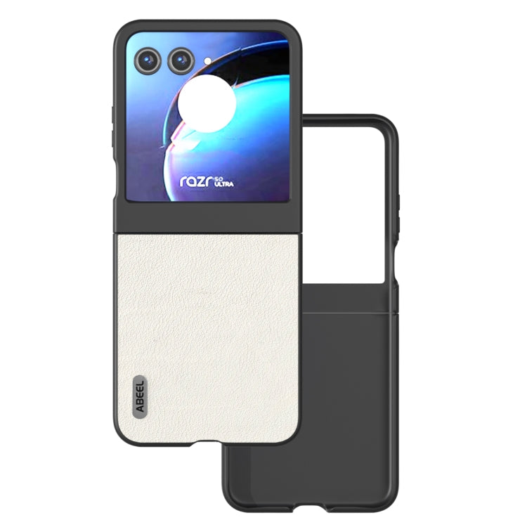 For Motorola Razr 50 ABEEL Genuine Leather Wave Black Edge Phone Case(Grey) by buy2fix